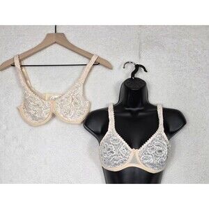 Rosa Faia Lace Bra Womens 32D Beige Underwire Sheer Unpadded Full Coverage lot 2